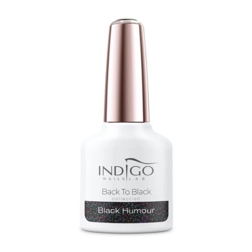 czarny brokatowy lakier hybrydowy indigo Black Humour